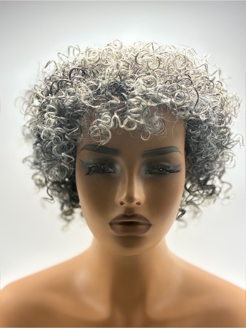 Short Curly Human hair Wig in Silver-Black